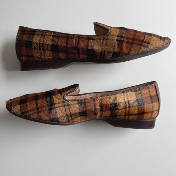 Antonio Melani Brown Tan Leather and Calf Hair Plaid Larrah Flats Size 8-8.5 - Picture 4 of 8